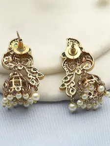 Biba Gold-Plated Artificial Stones Studded and Beaded Dome Shaped Jhumkas