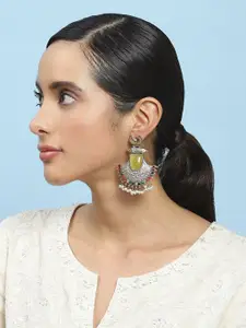 Biba Artificial Stones Studded And Beads Crescent Shaped Drop Earrings