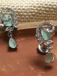 Biba Silver-Plated Artificial Stones Studded Geometric Shaped Drop Earrings