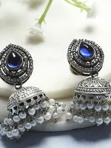 Biba Artificial Stones Studded & Beaded Dome Shaped Jhumkas