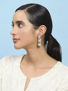 Biba Gold-Plated Artificial Stones Studded Floral Shaped Drop Earrings