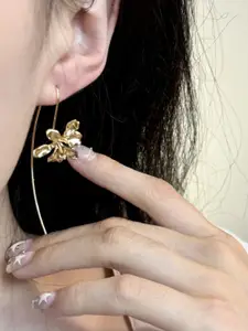 KRENOZ Set Of 2 Rhodium-Plated Floral Textured Hook Design Drop Earrings