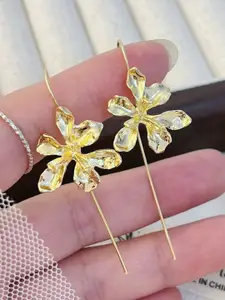 KRENOZ Set Of 2 Rhodium-Plated Floral Shaped Textured Drop Earrings