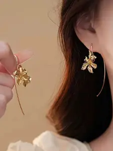 VAGHBHATT Gold-Plated Floral Shaped Textured Drop Earrings