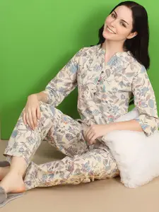 Sweet Dreams Women Floral Printed Kurti Pyjamas Night suit