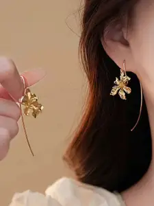 KRENOZ Gold-Plated Floral Shaped Drop Earrings