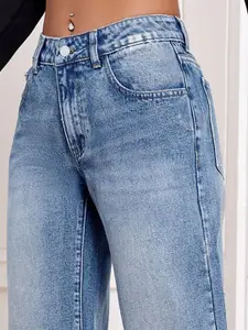 DressBerry Women Comfort Straight Fit High-Rise Light Fade Acid Wash Stretchable Jeans