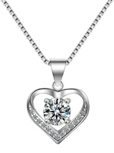 Bling Queen Silver Plated Cubic Zirconia Studded Heart Shaped Pendant Necklace