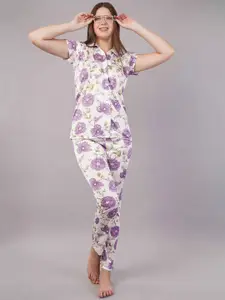 JIDI FASHION Women Floral Printed T-shirt & Pyjamas Night suit