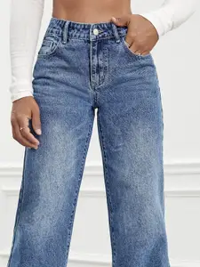 DressBerry Women Comfort Straight Fit High-Rise Light Fade Acid Wash Stretchable Jeans