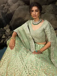 DIVASTRI Embroidered Thread Work Semi-Stitched Lehenga & Unstitched Blouse With Dupatta