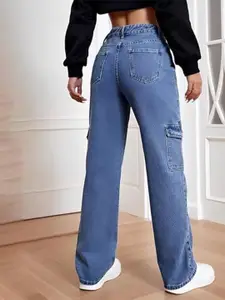 kitty-fashion Women Jean Wide Leg High-Rise Low Distress Jeans