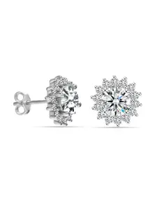 LeCalla 92.5 Sterling Silver-Plated Cubic Zirconia Silver-Plated Floral Studs Earrings