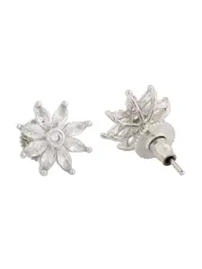 Voylla Rhodium-Plated Cubic Zirconia Studded Blossom Floral Studs