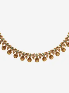 Kushal's Fashion Jewellery Gold-Plated Ruby Studded Antique Necklace
