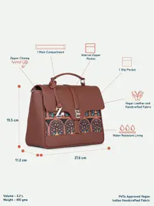 ZOUK Peacock Motif Printed Structured Satchel