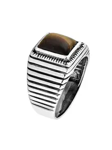 LeCalla 925 Sterling Silver Rhodium Plated Tiger Eye Stone Studded Finger Ring