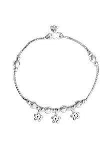 LeCalla 925 Sterling Silver-Plated Artificial Stones Studded And Beaded Anklet