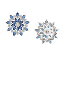 Voylla Rhodium-Plated American Diamond Studded Blossom Floral Studs