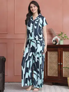 Boston Club Women Printed Shirt Collar Night suit