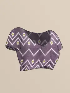 Sangria Geometric Printed Ikat Saree With Blouse Piece