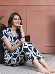 Boston Club Women Geometric Printed Shirt & Pyjamas Night suits