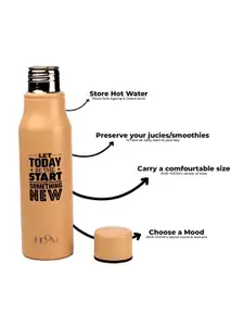 HOOM Beige & Black Single Stainless Steel Printed Single Wall Vacuum Water Bottle