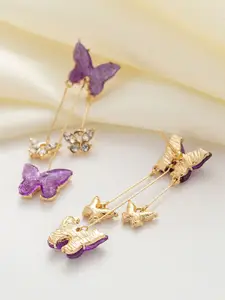 VAGHBHATT Gold-Plated Stone Studded Butterfly Shaped Drop Earrings