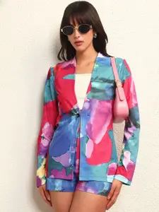 BAESD Printed V-Neck Blazer With Shorts