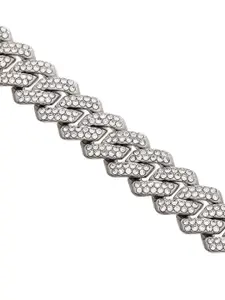 Voylla Men Cubic Zirconia Rhodium-Plated Link Bracelet