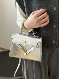 HAUTE SAUCE by  Campus Sutra HAUTE SAUCE by Campus Sutra Women's Silver Vegan Leather Hand Bag