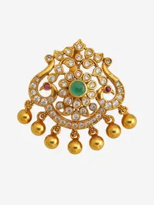 Kushal's Fashion Jewellery 92.5 Pure Silver Gold-Plated Stone Studded Contemporary Pendant