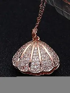 PASU FASHION Stainless Steel Gold-Plated Stones-Studded Contemporary Pendant With Chain