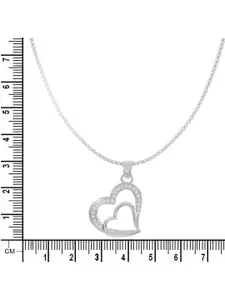 ANAYRA 925 Sterling Silver Artificial Stones Studded Heart Shaped Pendant With Chain