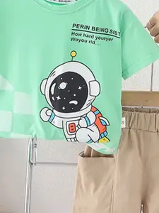 INCLUD Boys Astronaut Printed Round Neck T-shirt With Shorts