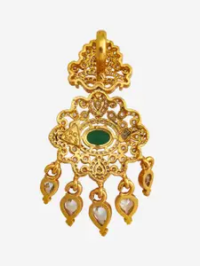 Kushal's Fashion Jewellery 92.5 Pure Silver Gold-Plated Stone Studded Temple Pendant