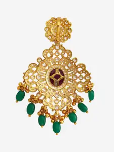 Kushal's Fashion Jewellery 92.5 Pure Silver Gold-Plated Stone Studded & Beaded Pendant