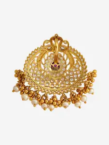Kushal's Fashion Jewellery 92.5 Pure Silver Gold-Plated Stone Studded & Beaded Pendant