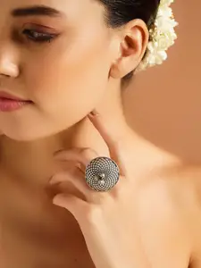 JAYPORE Silver-Plated & Ghungroo-Studded Adjustable Finger Ring