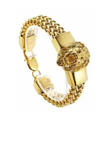 Bling Queen Stainless Steel Lion Head Chain Bracelet With Lobster Clasp