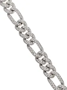 Voylla Men Rhodium-Plated American Diamond Studded Link Bracelet