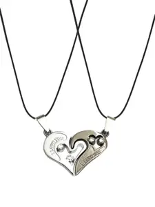 OOMPH Set Of 2 Stainless Steel Heart Shaped Couple Pendants With Chains