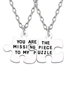 OOMPH Set Of 2 Stainless Steel Quirky Shaped Pendants with Chains