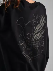 COMICSENSE Women Naruto One Piece Bleach Anime Printed Drop Shoulder Cotton Sweatshirt