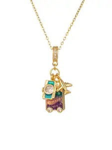 VIEN Gold-Plated Artificial Stone Studded Stainless Steel Luggage Statement Necklace