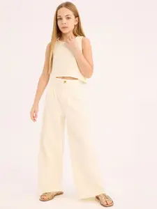 DeFacto Girls Solid  Pure Cotton Top With Trousers