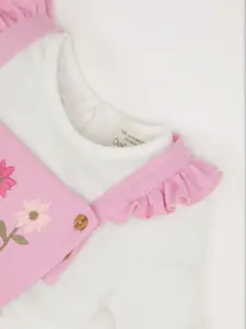 DeFacto Girls Embroidered Round Neck Pure Cotton T-Shirt With Pinafore