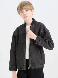 DeFacto Boys Stand Collar Solid Cotton Casual Denim Jacket