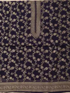 Koskii Floral Embroidered Zari Satin Unstitched Dress Material