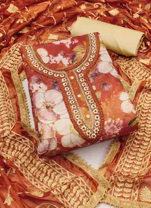 ASISA Floral Printed Beads And Stones Unstitched Dress Material